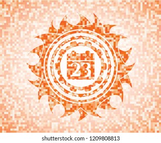 calendar icon inside abstract orange mosaic emblem with background