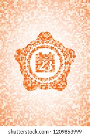calendar icon inside abstract orange mosaic emblem