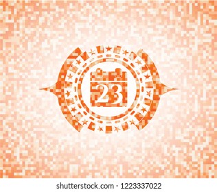 calendar icon inside abstract orange mosaic emblem