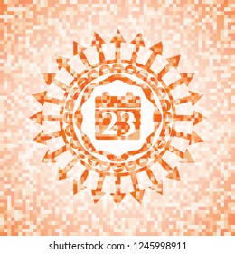 calendar icon inside abstract orange mosaic emblem