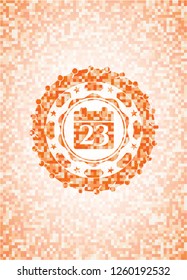 calendar icon inside abstract orange mosaic emblem