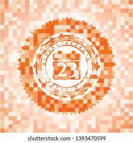 calendar icon inside abstract orange mosaic emblem