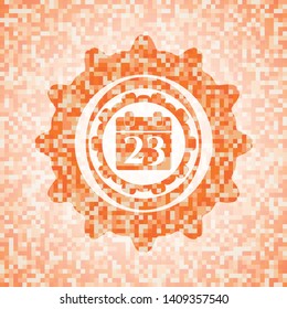 calendar icon inside abstract orange mosaic emblem