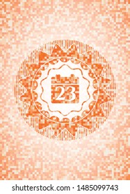 calendar icon inside abstract orange mosaic emblem with background