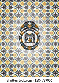 calendar icon inside arabesque badge. arabic decoration.