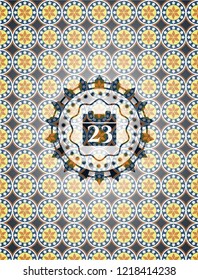 calendar icon inside arabesque badge background. arabic decoration.