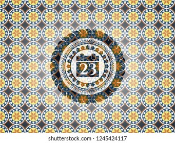 calendar icon inside arabesque badge. arabic decoration.