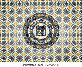 calendar icon inside arabesque badge. arabic decoration.
