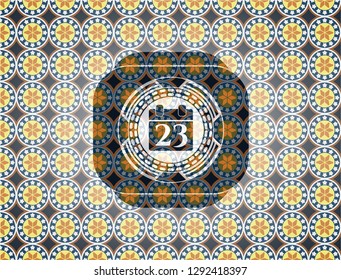 calendar icon inside arabesque emblem background. arabic decoration.