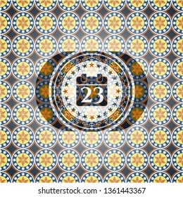 calendar icon inside arabesque emblem. arabic decoration.