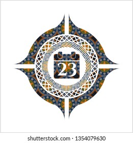 calendar icon inside arabesque style emblem. arabic decoration.