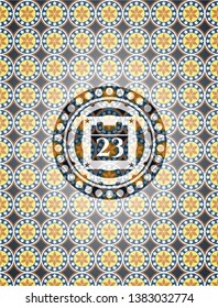 calendar icon inside arabesque style emblem. arabic decoration.