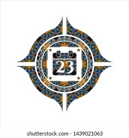 calendar icon inside arabesque style emblem. arabic decoration.
