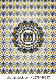calendar icon inside arabic badge. Arabesque decoration.