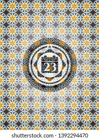 calendar icon inside arabic badge. Arabesque decoration.