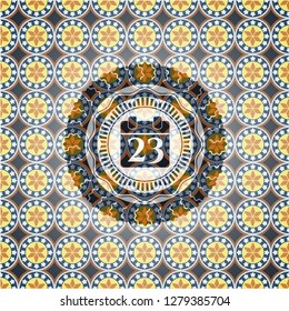calendar icon inside arabic emblem background. Arabesque decoration.