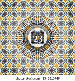 calendar icon inside arabic emblem. Arabesque decoration.