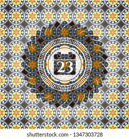 calendar icon inside arabic emblem background. Arabesque decoration.