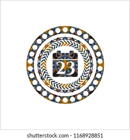 calendar icon inside arabic style badge. Arabesque decoration.