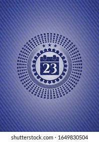 calendar icon inside badge with denim background