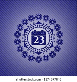 calendar icon inside emblem with jean background