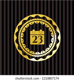 calendar icon inside gold emblem