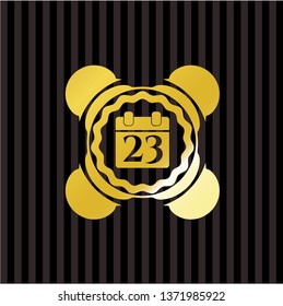 calendar icon inside gold emblem or badge