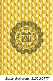 calendar icon inside gold emblem. Scales pattern. Vector Illustration. Detailed. 