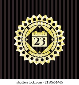 calendar icon inside golden badge. 