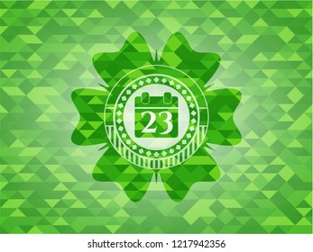 calendar icon inside green mosaic emblem