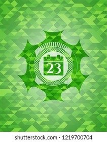 calendar icon inside green mosaic emblem