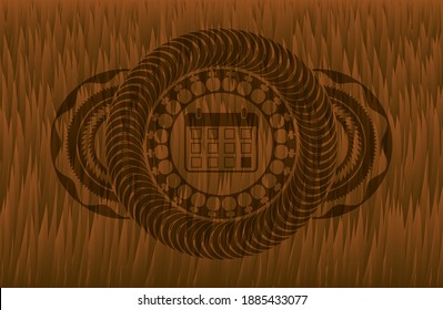 Kalendersymbol in Hairy Brown Fell realistisches Emblem. Tier-klassischer Hintergrund. Vektorgrafik. 