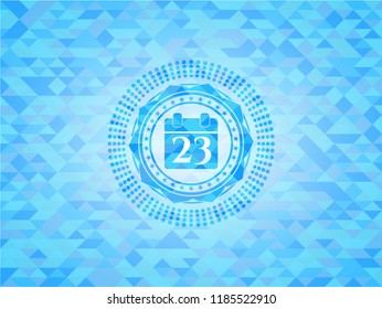 calendar icon inside light blue emblem with mosaic ecological style background
