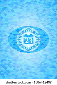 calendar icon inside light blue mosaic emblem