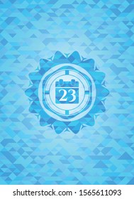 calendar icon inside light blue emblem with mosaic ecological style background