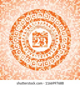 calendar icon inside orange mosaic emblem with background