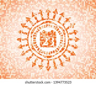 calendar icon inside orange mosaic emblem with background