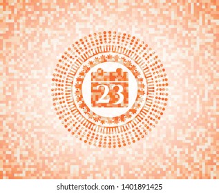 calendar icon inside orange tile background illustration. Square geometric mosaic seamless pattern with emblem inside.
