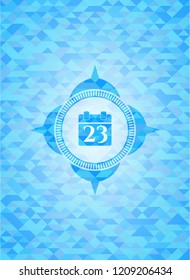 calendar icon inside realistic sky blue mosaic emblem