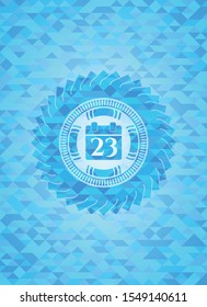 calendar icon inside realistic sky blue mosaic emblem