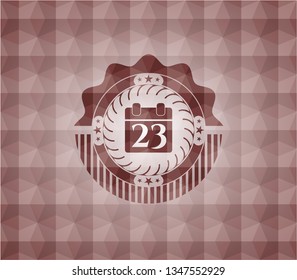 calendar icon inside red emblem or badge with geometric pattern background. Seamless.