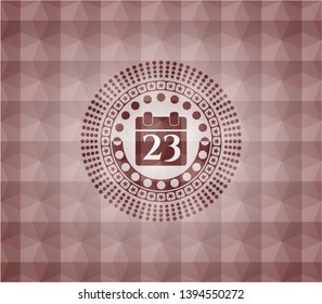 calendar icon inside red emblem with geometric pattern. Seamless.