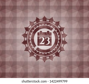 calendar icon inside red emblem or badge with geometric pattern background. Seamless.