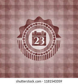 calendar icon inside red geometric badge. Seamless.