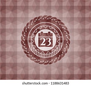 calendar icon inside red seamless geometric badge.
