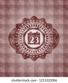 calendar icon inside red seamless geometric badge.