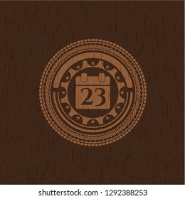 calendar icon inside retro style wooden emblem