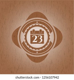 calendar icon inside retro wooden emblem