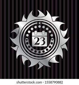 calendar icon inside silver badge or emblem