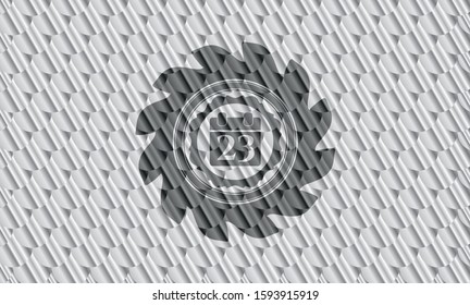calendar icon inside silver color emblem or badge. Scales pattern. Vector Illustration. Detailed.